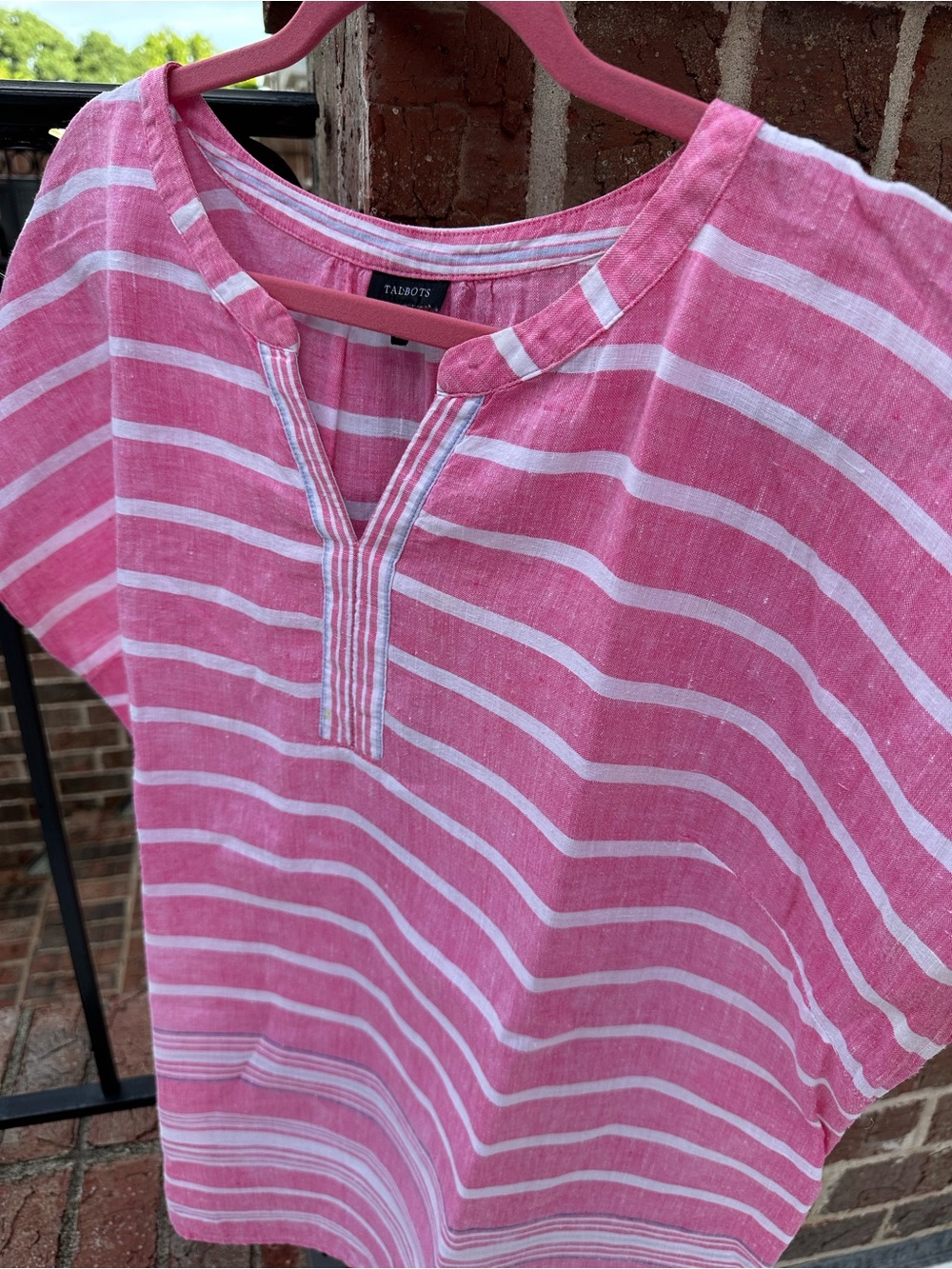 Talbots Pink and White Striped Linen-Blend Tunic Top - Picture 4 of 5